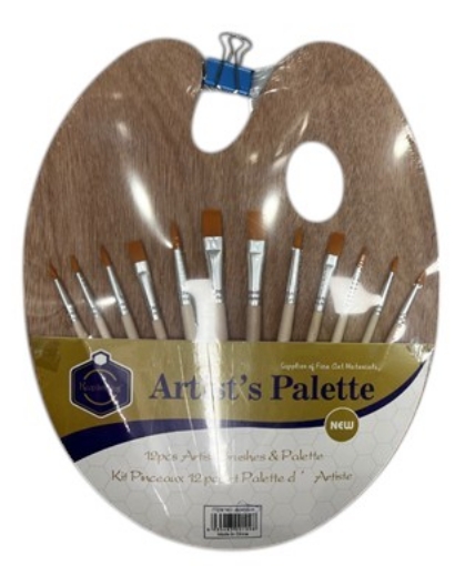 Image de Palette en bois + 12 pinceaux de tailles variées - Keep Smiling Modèle A007-12N