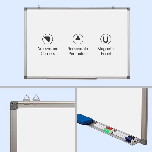 Image de Tableau Blanc Magnétique Simba, Panneau MDF, avec Porte-stylo, Format 90 × 120 cm - Modèle WB1290-MDF