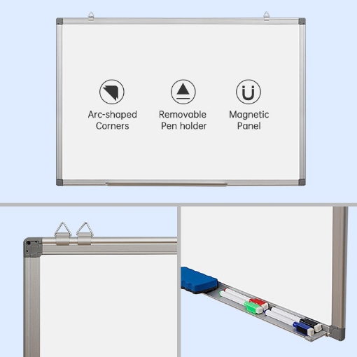 Image de Tableau Blanc Magnétique Double Face Simba, Panneau MDF, avec Porte-stylo, Format 90 × 120 cm - Modèle WB1290-D