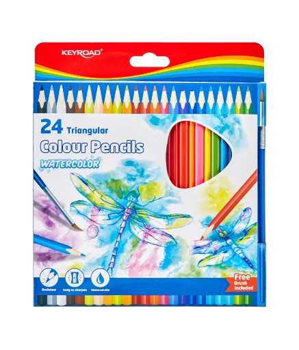 图片 Keyroad Aqua Van 水溶性彩色铅笔套装，24色 + 0.3 毫米画笔 – 型号 KR972680