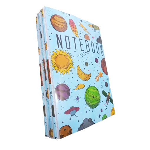 Imagen de Cuaderno universitario Extra Line 100 hojas rayado con grapas, diseño de planetas, tapa couché, tamaño A4