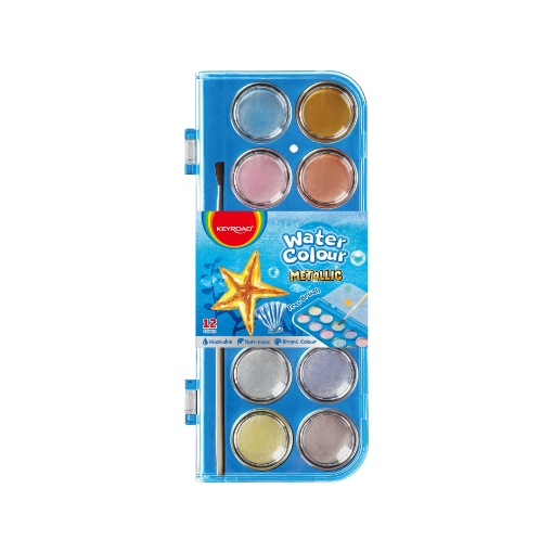 Imagen de Caja de acuarelas metálicas en piedras Keyroad 12 colores + pincel – Modelo KR972802