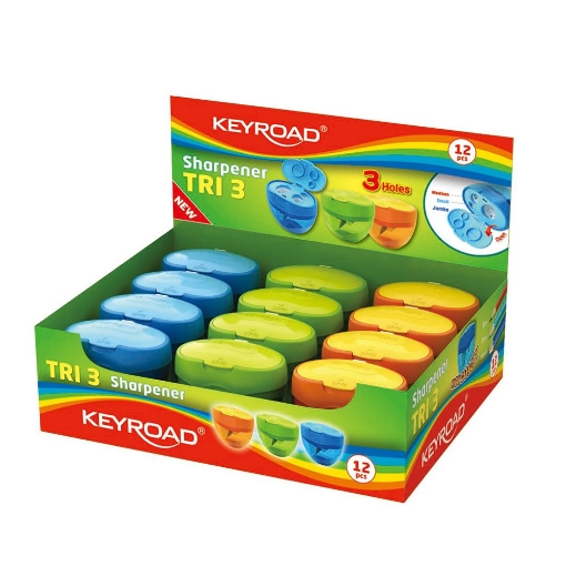 Image de Taille-crayon en plastique Keyroad 3 trous + réservoir avec couvercle – Modèle KR971431